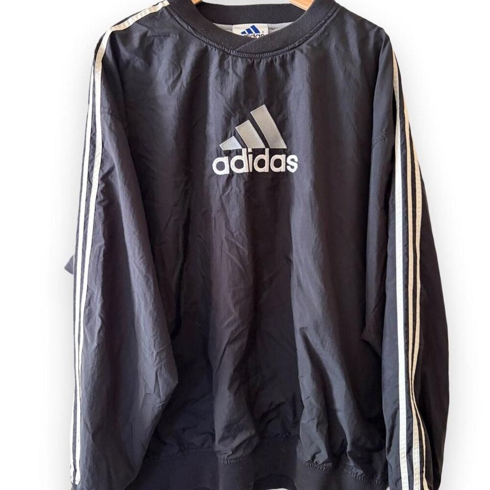 Vintage 90s Adidas Black Windbreaker Pullover Sweater men's size XL